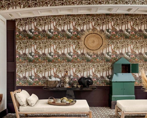 carta da parati afro in salotto